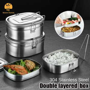 304 Stainless Steel Double-layer Fresh-keeping Box Rectangular Single-layer Lunch Box Student Compartment Sealed Lunch Box with Lid