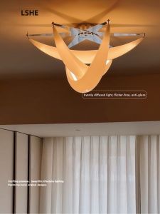 LSHE | Vintage Cream Crescent Chandelier Ceiling Light for Living Room Dining Area Bedroom Study