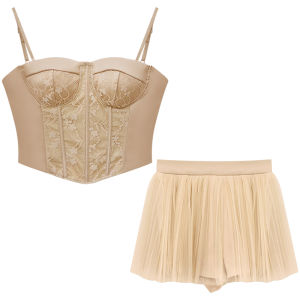 Bộ Trang Phục Phong Cách Công Chúa Triệu Phú Của Pháp Thanh Lịch Xương Cá Dây Đeo Vai Áo Lưới Áo Hai Dây Áo Với Một Nửa Váy Thời Trang Sành Điệu Nữ Bộ