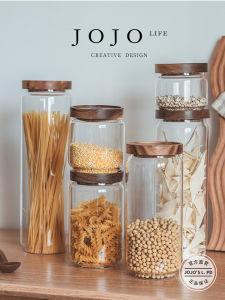 Modern Simple Sealed Glass Storage Jar for Kitchen Grain Storage Wooden Lid Cylinder Shaped Universal Jojos L. Pd Forget