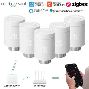 วาล์วควบคุมอุณหภูมิหม้อน้ำ Tuya Smart Zigbee 3.0 วาล์วควบคุมอุณหภูมิแบบ Zigbee หัวควบคุมอุณหภูมิแบบเชื่อมต่อ TRV รองรับ Alexa และ Google Home