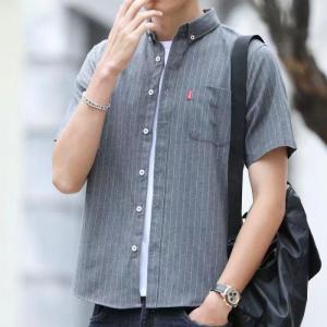 Ultra-Thin Short-Sleeve Work Shirt for Men Summer Construction Site Wear Youth Fashion Poplin No-Iron Treatment Striped Pattern