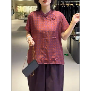 QINGNAER | Retro Chinese Style Loose Printed Short Sleeve Shirt