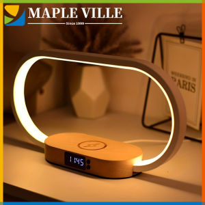 Multifunction LED Bedside Lamp with Clock Wireless Charger Pad Stand Night Light Desk Lights USB Port Fast Charging Station Dock