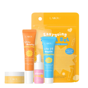 ชุดผลิตภัณฑ์บำรุงผิวเซราไมด์สำหรับเดินทาง พร้อมไฮยาลูรอนิค แอซิด โฟมล้างหน้า pH ต่ำ เซรั่มบำรุงผิวเนื้อบางเบา มอยเจอร์ไรเซอร์ และครีมกันแดดเนื้อบางเบา