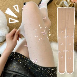 [Cutewomen2020] Girl Lolita Bow Glitter Skin Beauty Stockings Bottoming Pantyhose Ballet Style Pure Desire White Stockings