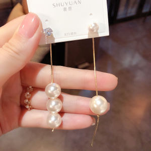Elegant Asymmetric Long Pearl Earrings: A Fresh Out Alloy Plated Silver & Gold Accessory