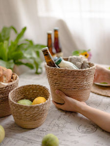 Natural Straw Woven Storage Basket Japanese Style Handmade Woven Snacks Sundries Dirty Socks Dirty Clothes Storage Basket Desktop Storage Basket