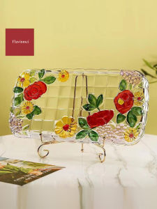 Flavinmci Crystal Glass Serving Tray Grape Painted Crystal Tea Tray Fruit Plate Luxury Glass Platter European Style Diningware