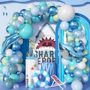 101Pcs A Set of Ocean Themed Shark Dolphin Aluminum Film Arched Balloon Chain Childrens Birthday Party Decoration Scene