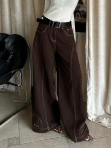 กางเกงยีนส์ทรงหลวมเอวสูงสไตล์ย้อนยุคสไตล์อเมริกันสำหรับผู้หญิง กางเกงขายาวทรงหลวมสไตล์วัยรุ่น ทรงหลวม ทรงหลวม ทรงหลวม