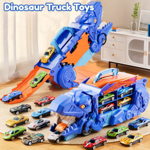Dinosaur Transformation Truck with Free 4Pcs Alloy DieCast Car Truck Model Sets Kids Education Toy Novelty Dinosaur Swallowing
