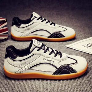 Mens Casual Leather Sports Shoes Spring Autumn Fashion Trend Flat Bottom Anti-slip Breathable Comfortable All-Season Sneakers