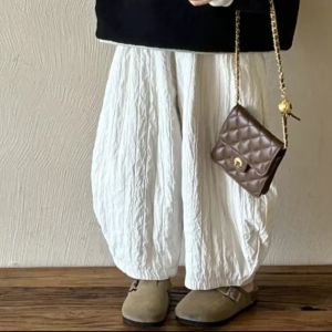 Korean Style Warm Set for Girls with Oblique Collar Coat and Fleece Pants