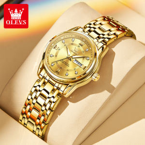OLEVS Watch for Women Original Waterproof Pawnable Diamond Stereo Dial Double Calendar Luminous Luxury Stainless Steel with Box