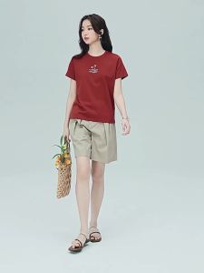 Giordano Pure Cotton Short Sleeve T-Shirt Womens New Style Floral Print round Neck Casual Top Age-Defying Summer Fashion