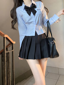 JK Shirt Waist-Tight Embroider Autumn Short Sleeve Shirt Womens Top Casual Slim Looking Student Long Sleeve Silm White Suit