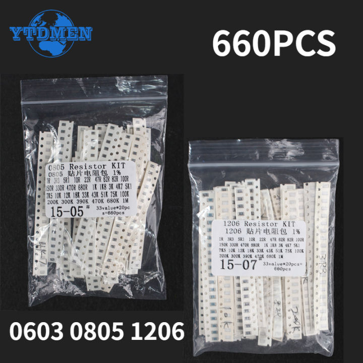 660 Pezzi Di Resistenze SMD Assortite - Kit Da 33 Valori Da 1% Per 1206, 0603, 0805 - Componenti Elettronici Per Hobby E Professionisti