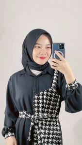 CARLINA - Gamis Maha Houndstooth Mix Dress Wanita Maxy Kombinasi Syari