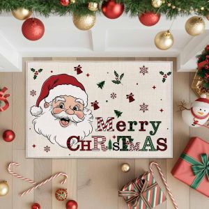 VIKAMA Bell Bow Christmas Door Mat Xmas Tree Print Entryway Rug Non Slip For Front Door Indoor Outdoor Festive Decor