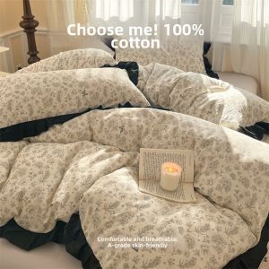 A Class French Lace Floral Print Bed Sheet Set Cotton