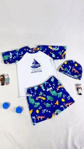 Swimwear for Kids Boys 3-13 Years Old Quick Dry T-shirt + Short & Cap Rashguard Set Swimming Outfit for Boys
