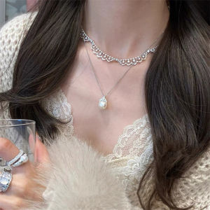 Gold Plated Pearl Pendant Lace Necklace Vintage French Style Layered Luxury Sensation Small Design Trendy Autumn Winter Jewelry
