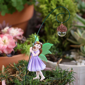 2 Purple Dresses Fairy Carrying Pine Cones Fluorescent Winged Girl Bonsai Statue Fairy Tale Scene Decoration Family Gift