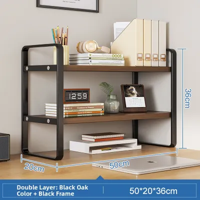 Desktop Multi-Layer Storage Rack Office Cosmetic Organizer Bookshelf Wood Board Iron Frame Straight Shape Economic Type