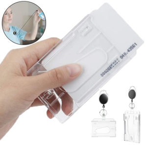 Transparent Double Cards Slots ID Tag Badge Holder with Badge Reel 2 Cards Storage Organizer Employee Pass Work Card Case Sleeve
