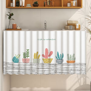 Bathroom Sink Waterproof Privacy Curtain Self Adhesive Cabinet Dustproof Ugly Object Cover Door Curtain Fabric Art