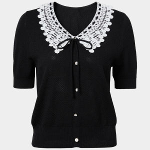 MY TENO | Elegant Black Lace Knitwear Short Sleeve Womens Fashion Summer New Style Midi Dress Slimming Effect Polyester Fiber My Teno