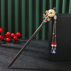 Her Lab Jewelry | Antique hairpins with tassels ebony wood hairpins Hotan jade vintage women’s wooden hairpins multiple choices of pearl flower hairpins updo cheongsam Hanfu accessories