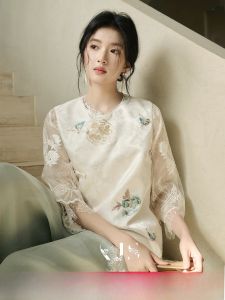 JK&JS | New Chinese Style Jacket Outerwear Heavy Embroidery Side Buttoned Vest JKJS National Color Splendor Round Neck Regular Length