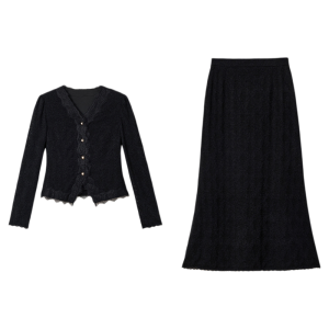Plus Size Elegant Lace V-Neck Slim Fit High-Waisted Flattering Womens Clothing Set