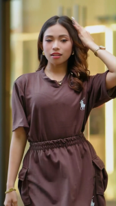 ZEALO Raphaelle RL Printed Logo Shirt and Cargo Skirt Cotton Terry Terno Set Coordinates Cotton Terry