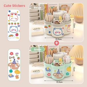 MONLEYTA | Rotating Thickened Large Capacity Desktop Stationery Storage Box Student Pen Holder Creative Cute With Cartoon Stickers Multi-Functional Pen Case Luxury High Aesthetic Fashion