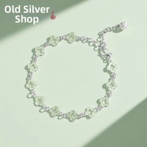 WU YUE JEWELRY | Sterling Silver Four-leaf Clover Minimalist Fashionable Womens Silver Bracelet