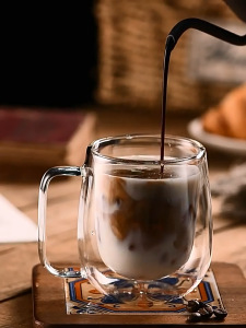 Double Wall Insulated Glass Coffee Cup with Handle | Heat Resistant Tea Cup 80ml 150ml 250ml 350ml 450ml 650ml