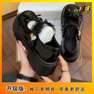 Mary Jane JK Mini Leather Shoes Womens round Toe Thick Heel British Style Sweet Cool Fashion Single Shoes Butterfly Knot