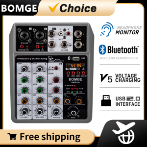 BOMGE Professional 4 channel Audio Mixer Sound Board Mixing Console Digital USB Bluetooth Echo Delay Effect Input 48V Phantom