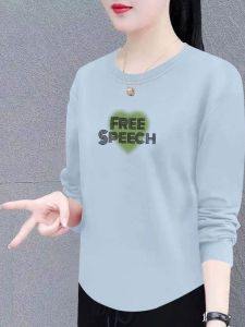 Spring Autumn Pure Cotton Long Sleeve round Neck T-Shirt Womens Fashion Casual Loose Slimming Design Casual Style Top