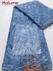 Kalume 2025 French Mesh Lace Fabric High Quality African Dry Bridal Lace Fabric With Sequins Colorful Lace For Sew Dress F4373