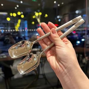 Thìa Thép Không Gỉ Ăn Dưa Chuột Dài Tay Dùng Tại Nhà Thìa Ăn Thìa Khuấy Kiểu Hàn Quốc Thìa Súp Trẻ Em Thìa Sắt Thìa Súp