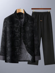 Loose Fit Dad Coat Autumn Winter Cotton Jacket for Middle-Aged And Elderly Men Chinese Style Retro Clothing Long Sleeve Plant Floral Pattern