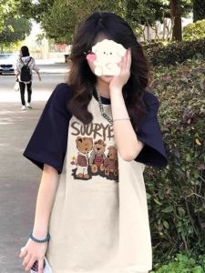 American Style College Milk Short Sleeve T-Shirt Women Summer Loose Splicing Cotton Korean Version Half Sleeve Top