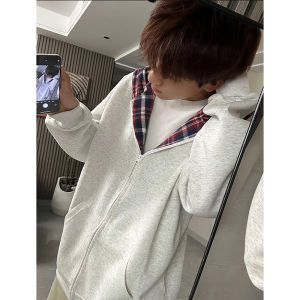 SUODUN | Hooded Zip-Up Sweater Fake Two-Piece Heavy-Duty Mens Autumn Spring