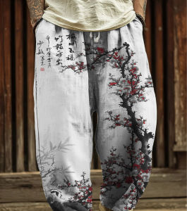 2026 Fashion New Japanese Sakura Ink Style 3D Printed Loose Straight Leg Pants Street Harajuku Casual Sports Pants Large Size