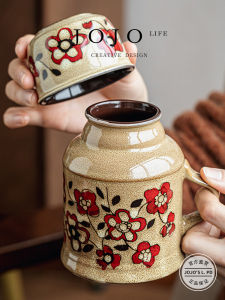 Hand-Painted Ceramic Tea Cup with Lid Small Warm Pot Mug for Brewing Tea Vintage Chinese Style Home Dining Utensils by JOJOS