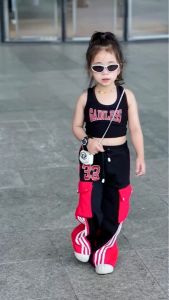 ชุดกางเกงคาร์โก้เด็กผู้หญิง เสื้อครอป+กางเกงคาร์โก้ ชุดเด็กเท่ห์ๆ น้ำหนัก 5-25 กิโล รหัสBAB